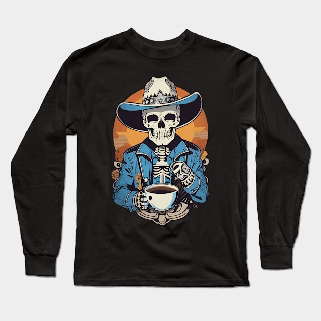 Sunset Cowboy Skeleton Long Sleeve T-Shirt by PG